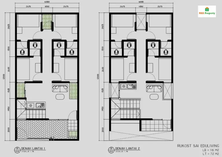 Denah rumah kost dijual di bogor