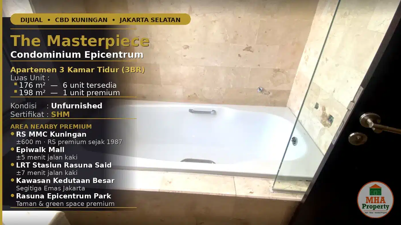 Bathtub kamar mandi unit 3BR The Masterpiece Condominium Epicentrum Kuningan