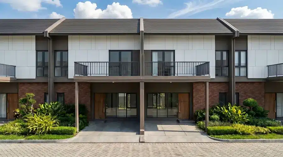 Eksterior rumah tipe Toba 2 lantai Serpong Lakeville dengan balkon Cisauk Serpong