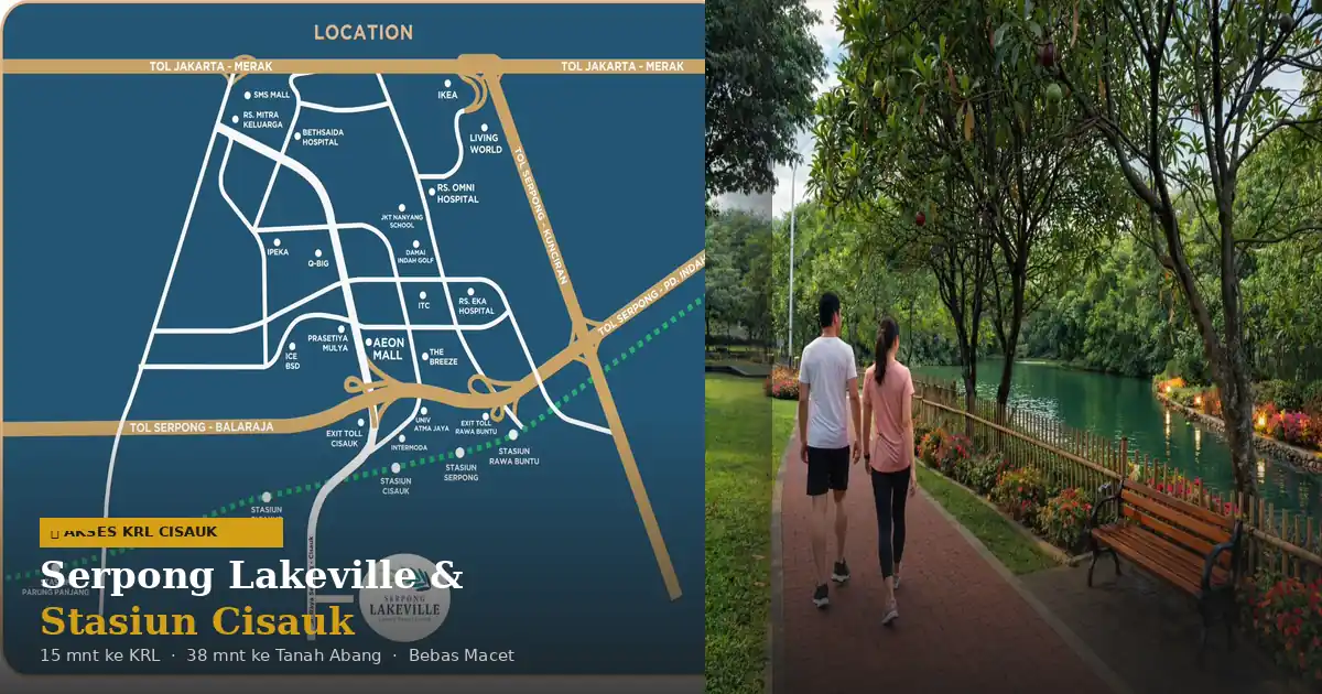 Peta lokasi Serpong Lakeville dekat Stasiun KRL Cisauk Serpong – akses 15 menit ke KRL Commuter Line Jakarta