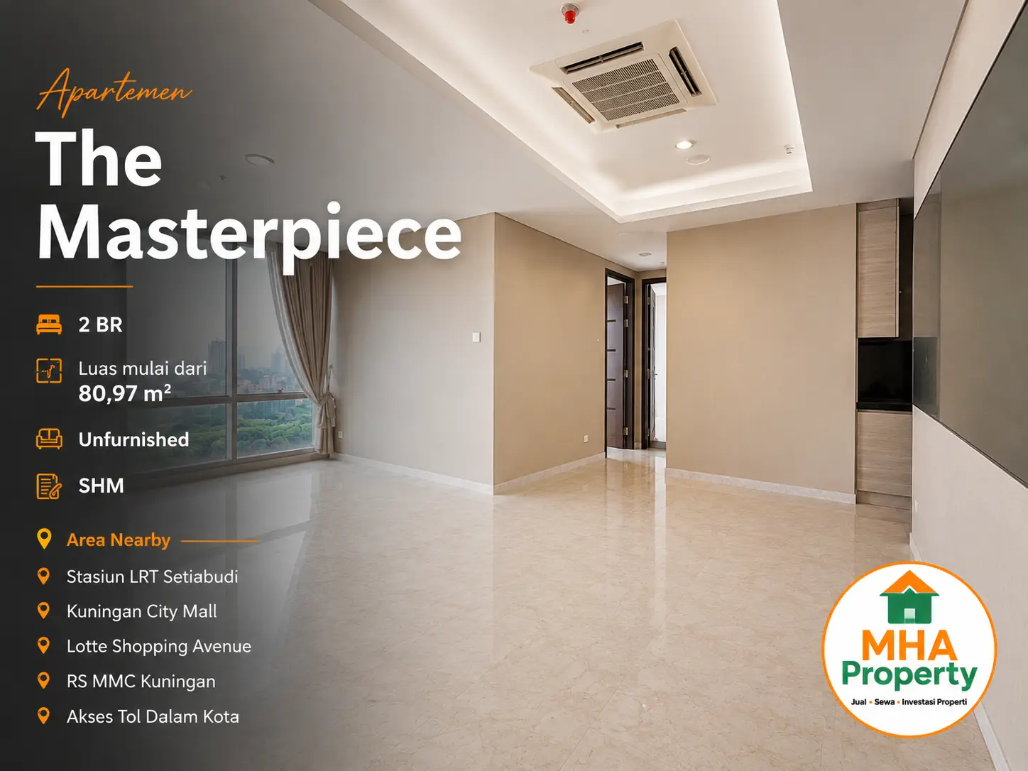 Ruang tamu unit 3BR The Masterpiece Condominium Epicentrum unfurnished
