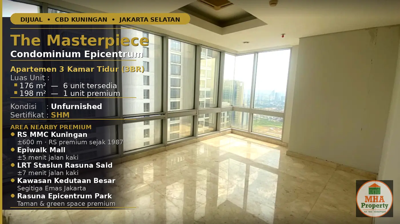 Kamar tidur kedua unit 3BR The Masterpiece Condominium Epicentrum Kuningan