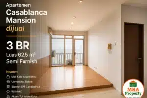 ruang tamu apartemen Casablanca Mansion 3 kamar tidur kondisi semi furnished
