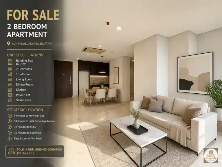 Apartemen dua kamar tidur dengan luas 70 m2 di kuningan