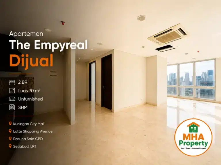 ruang tamu di apartemen empyreal dua kamar tidur yang diual
