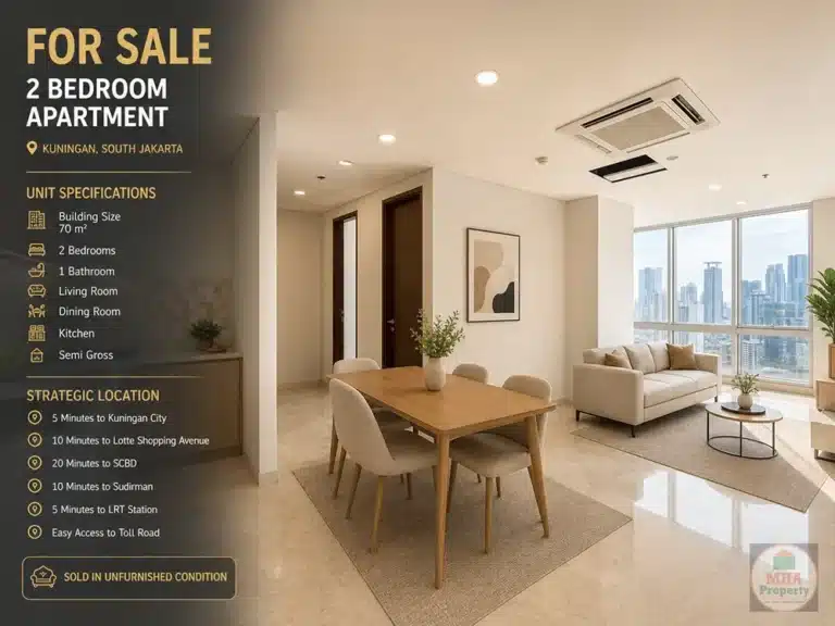 Ruang tamu yang ciamik di apartemen dua kamar tidur The Empyreal