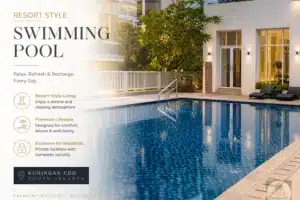 kolam renang dengan resort stle di apartemen empyreal