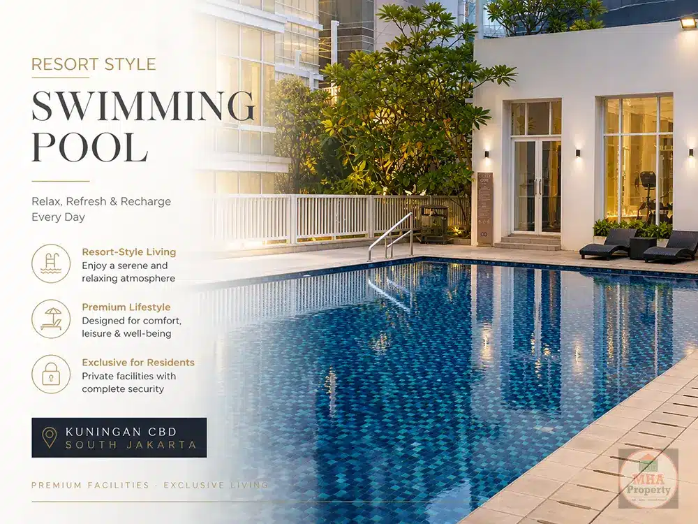 Kolam renang resort style The Grove Rasuna Epicentrum, fasilitas apartemen Empyreal dan Masterpiece Kuningan