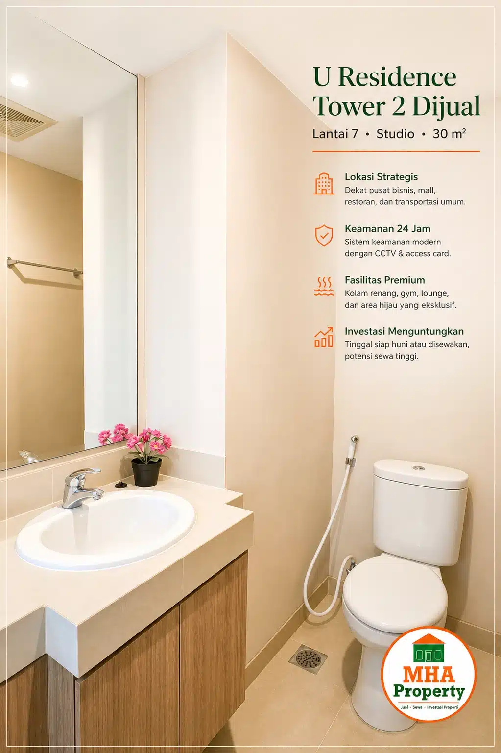 apartemen dekat UPH karawaci - kamar mandi bersih studio