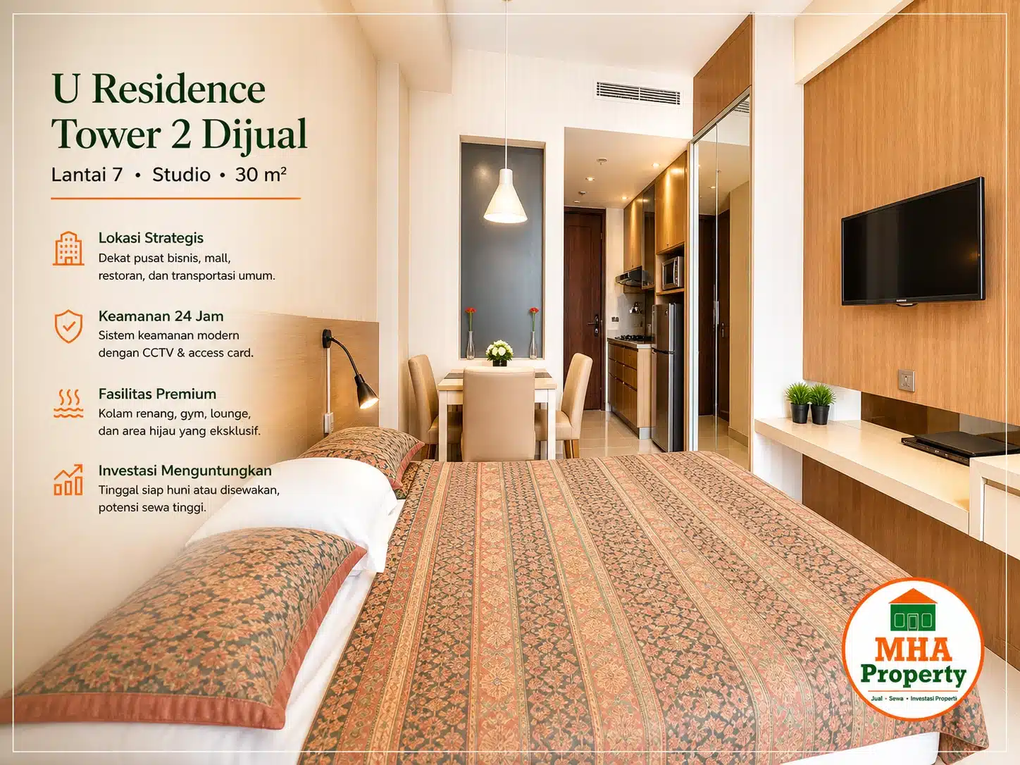 apartemen studio karawaci - kamar tidur u residence tower 2