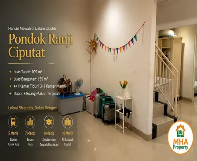 Ruang tamu luas rumah dua lantai dijual di Pondok Ranji Ciputat – Rumah Harda Bintaro siap huni