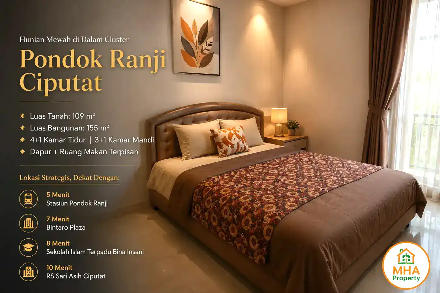 Jual rumah dua lantai di Pondok Ranji Ciputat – tampak depan Rumah Harda Bintaro cluster eksklusif