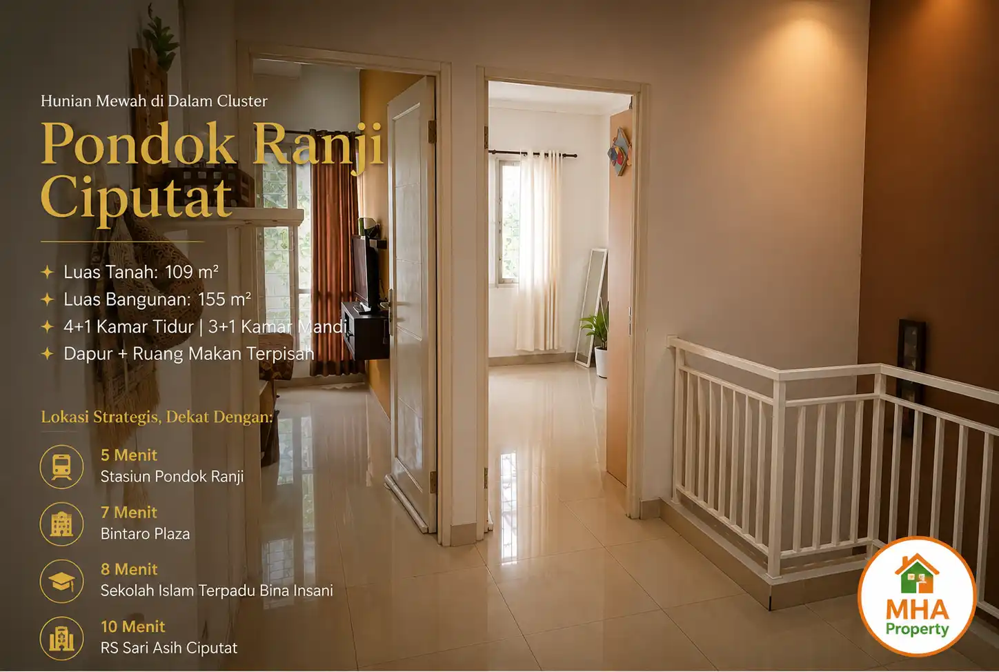 Kamar tidur rumah 4 kamar dijual di Pondok Ranji – Rumah Harda Bintaro SHM Tangerang Selatan