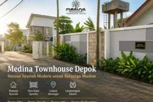 Gerbang utama Medina Townhouse Depok sebagai kawasan hunian syariah yang nyaman dan strategis di pusat Kota Depok.