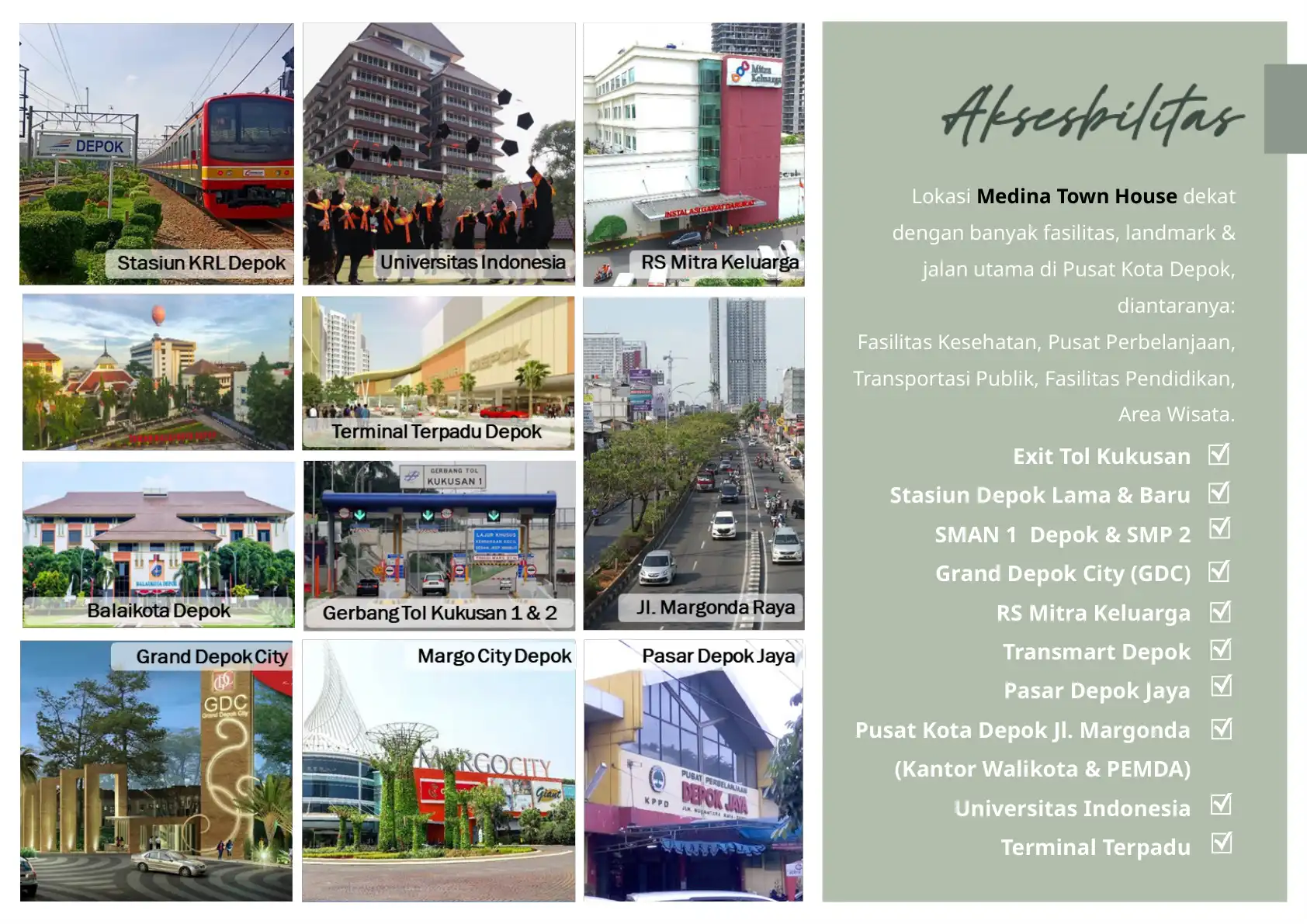 Fasilitas sekitar lokasi Medina Townhouse Depok