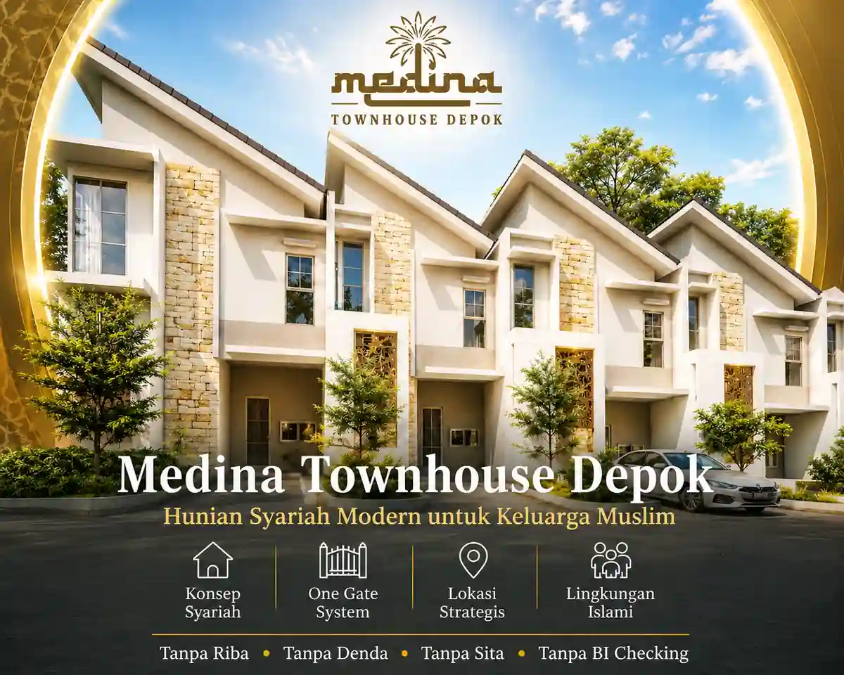 Medina Townhouse Depok tampak depan rumah syariah 2 lantai