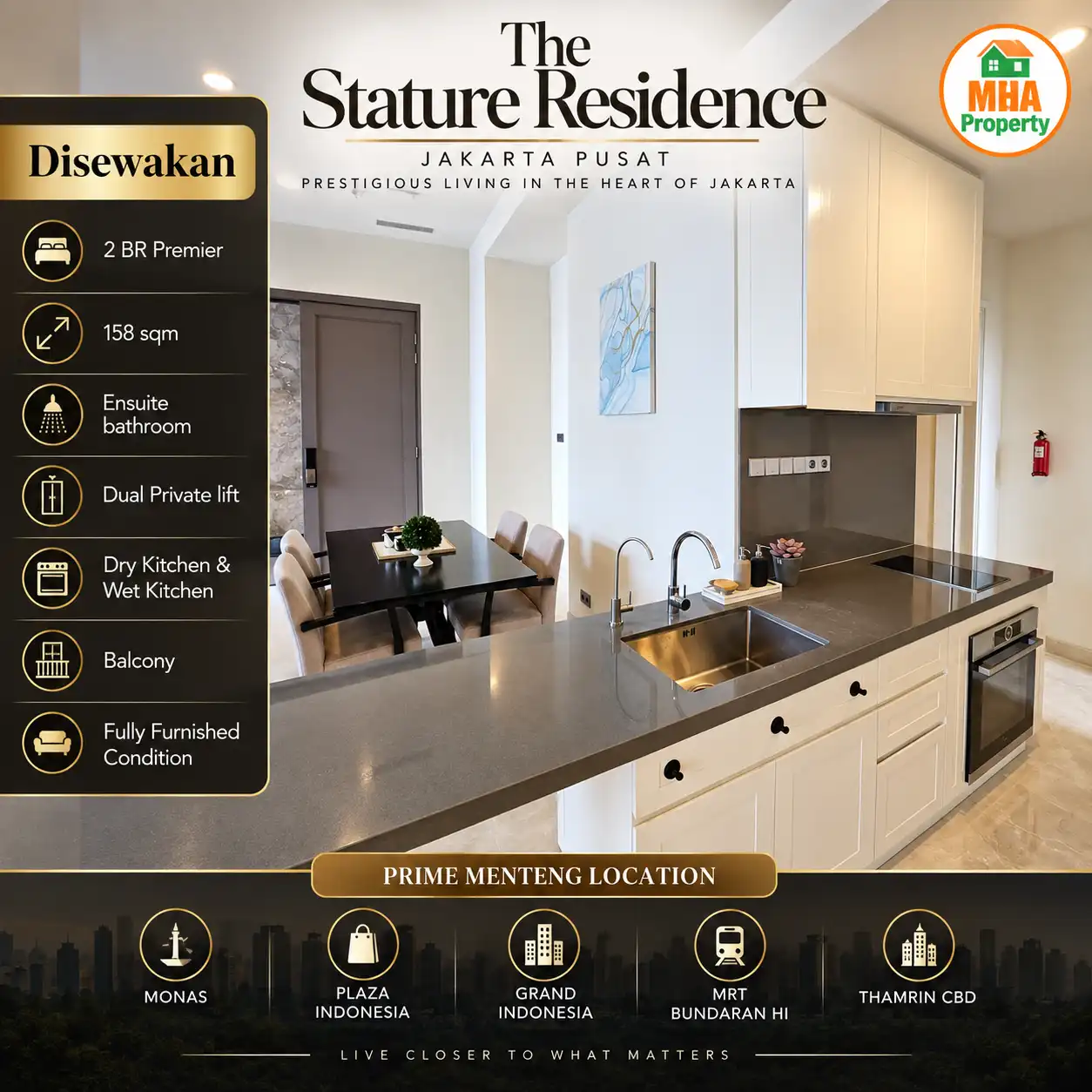 Dry kitchen atau dapur bersih unit sewa apartemen The Stature Menteng