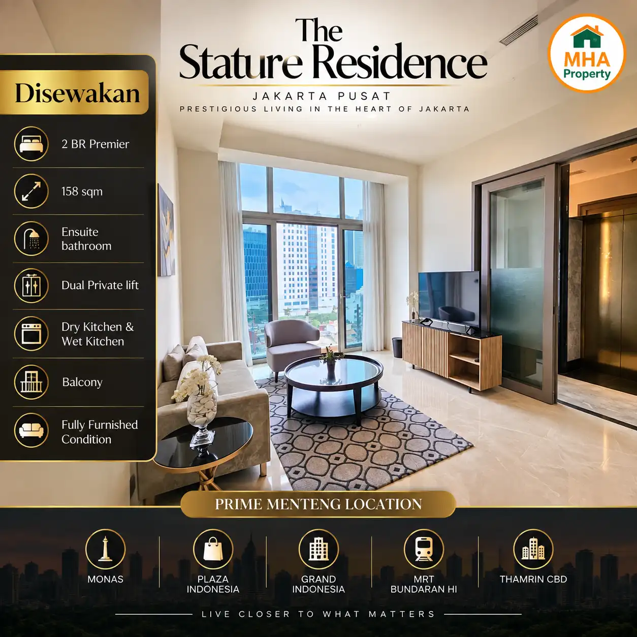 Interior unit sewa apartemen The Stature 2 kamar tidur 158 m² lantai 7