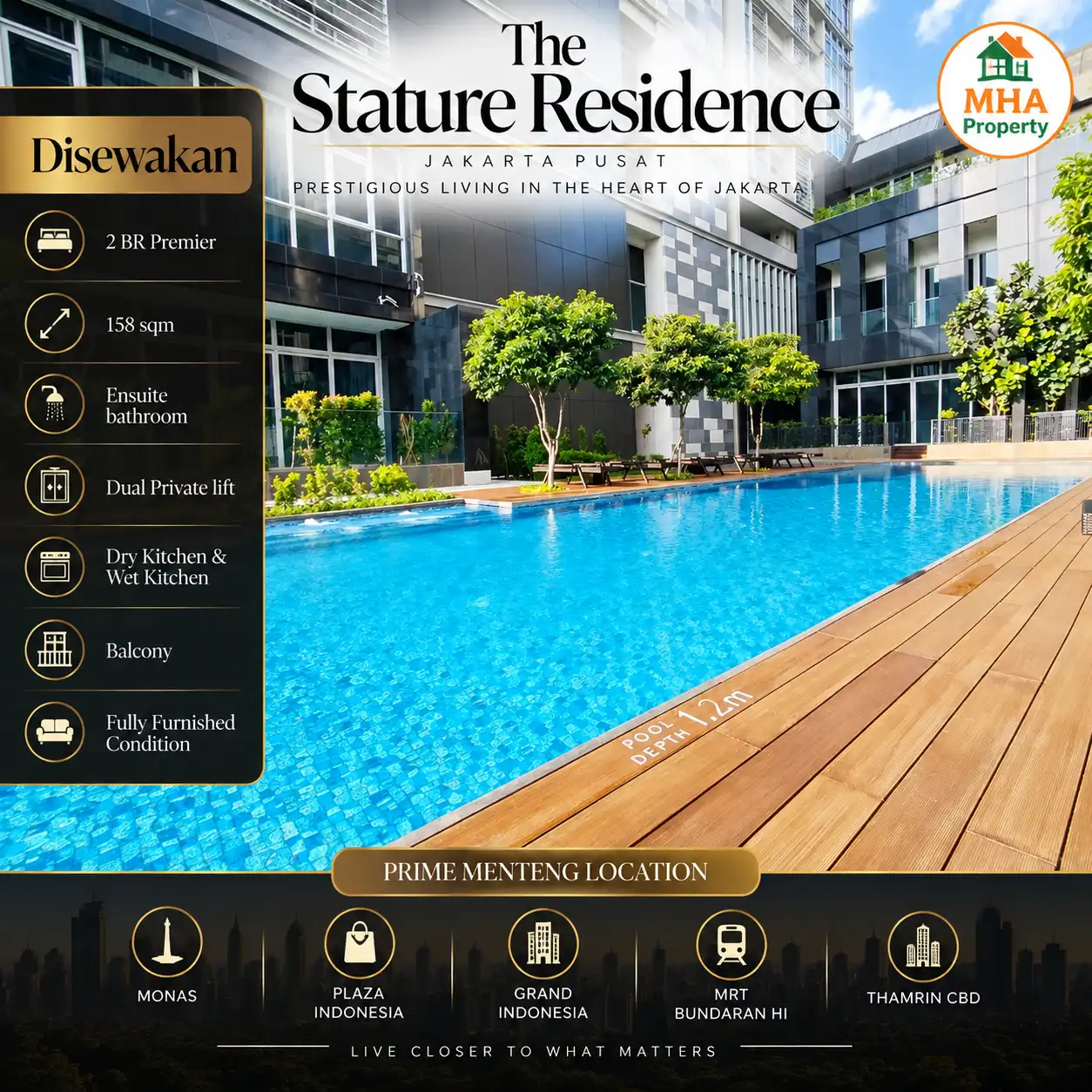 Kolam renang apartemen The Stature Residence Jakarta Pusat