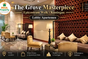 Lobby dalam apartemen Masterpiece Epicentrum Kuningan menuju unit sewa 2 kamar tidur