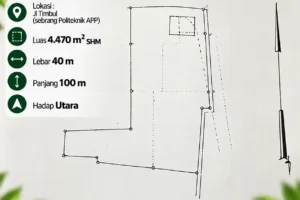 Bentuk dan batas tanah dijual di Jagakarsa luas 4.470 m² lebar muka 40 meter