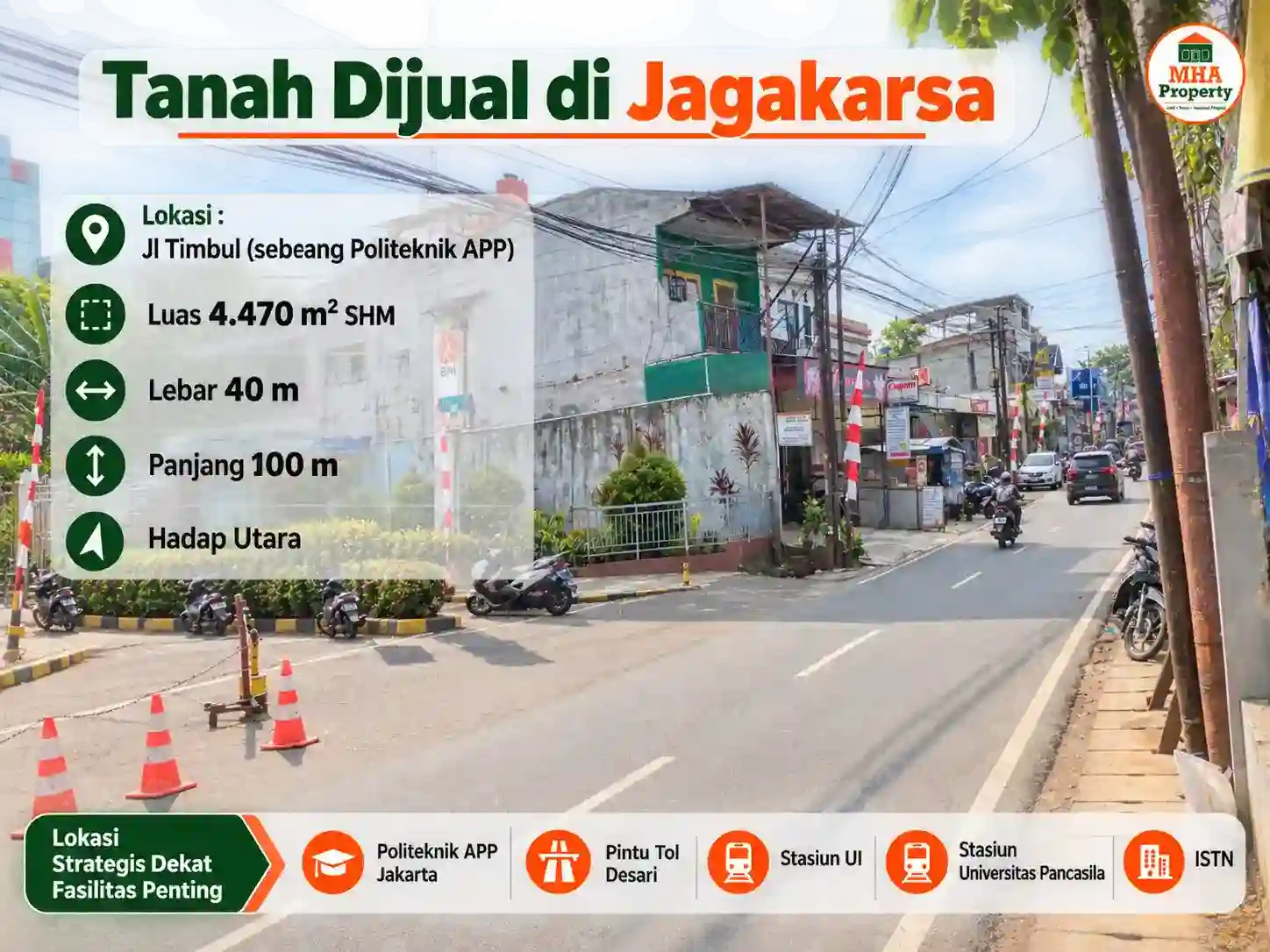 Posisi pinggir jalan raya yang mengangkat harga tanah Jagakarsa di Jalan Timbul Cipedak