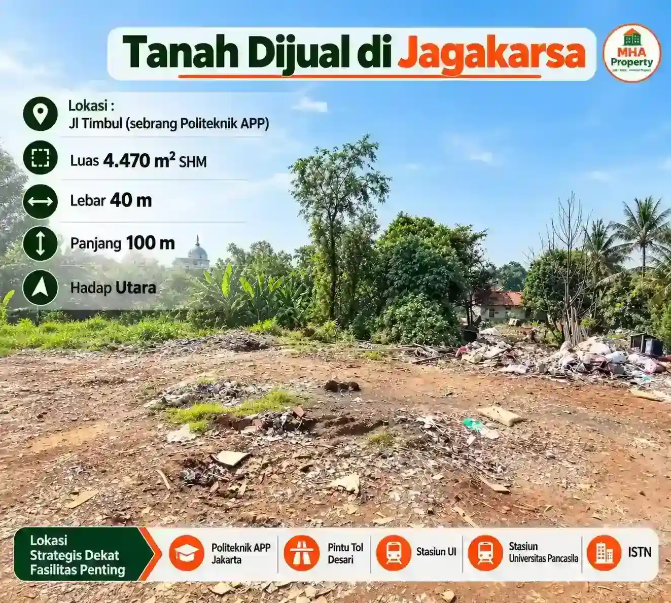 Hamparan lahan tanah dijual di Jagakarsa dilihat dari sisi samping
