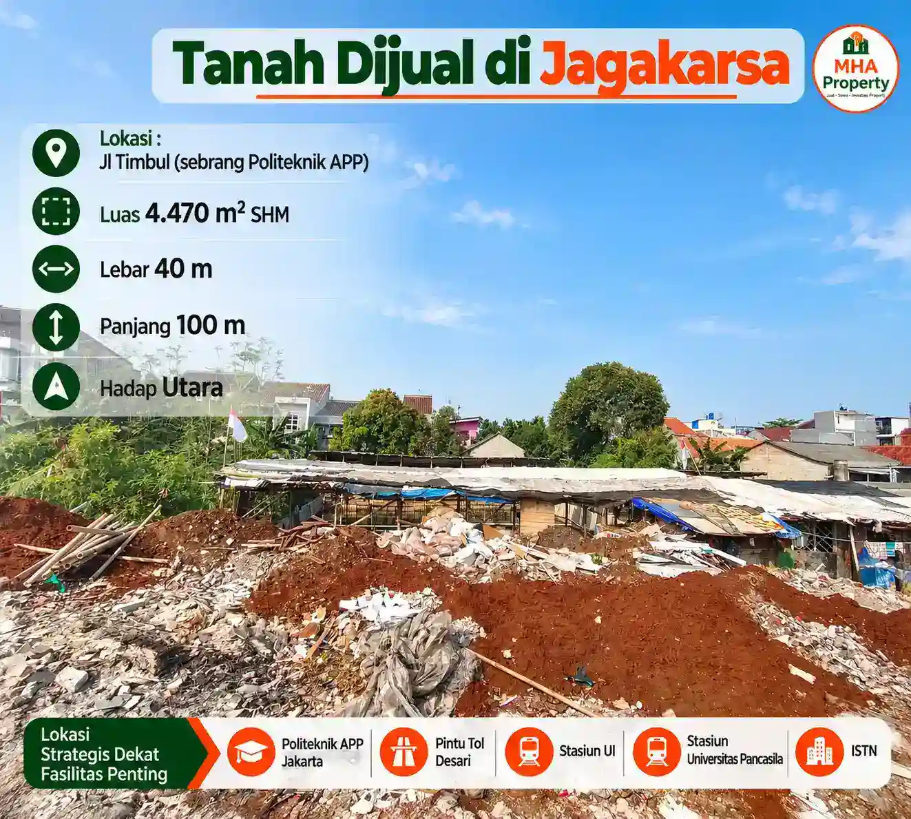 Tanah dijual di Jagakarsa 4.470 m² tampak depan dari pinggir Jalan Timbul Cipedak