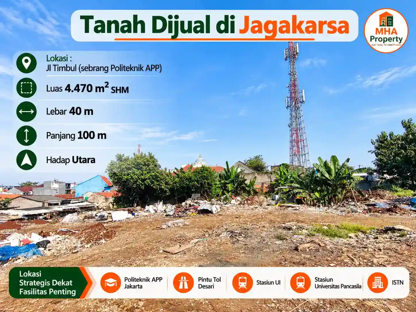 Tanah dijual Jalan Timbul Jagakarsa tampak dari sudut belakang lahan