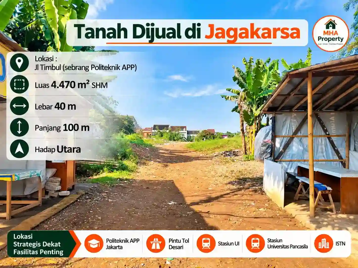 Gerbang masuk lahan tanah dijual Jagakarsa di Jalan Timbul