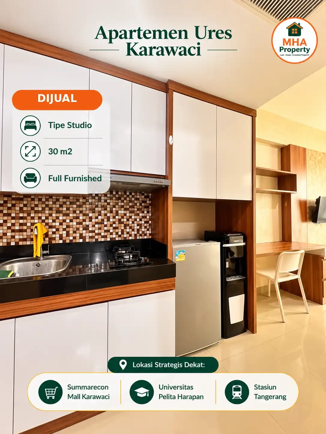 kitchen set dan kompor gas di studio U Residence lantai 9 yang dijual