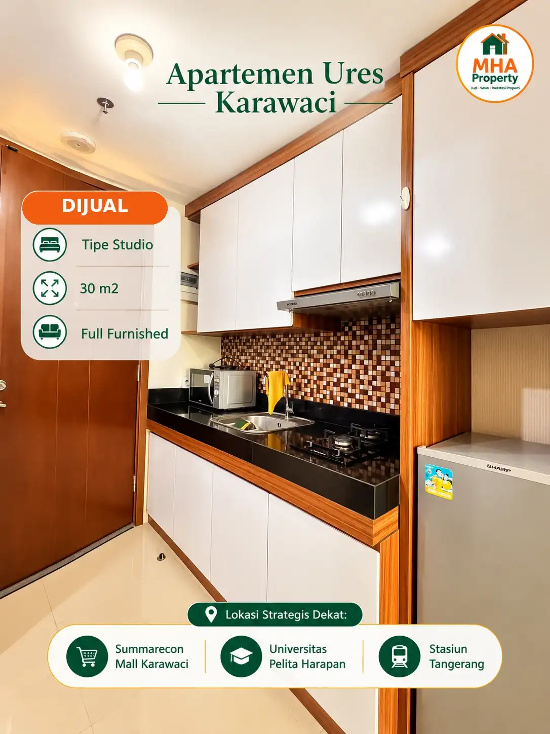 dapur dengan microwave di jual apartemen U Residence golf view