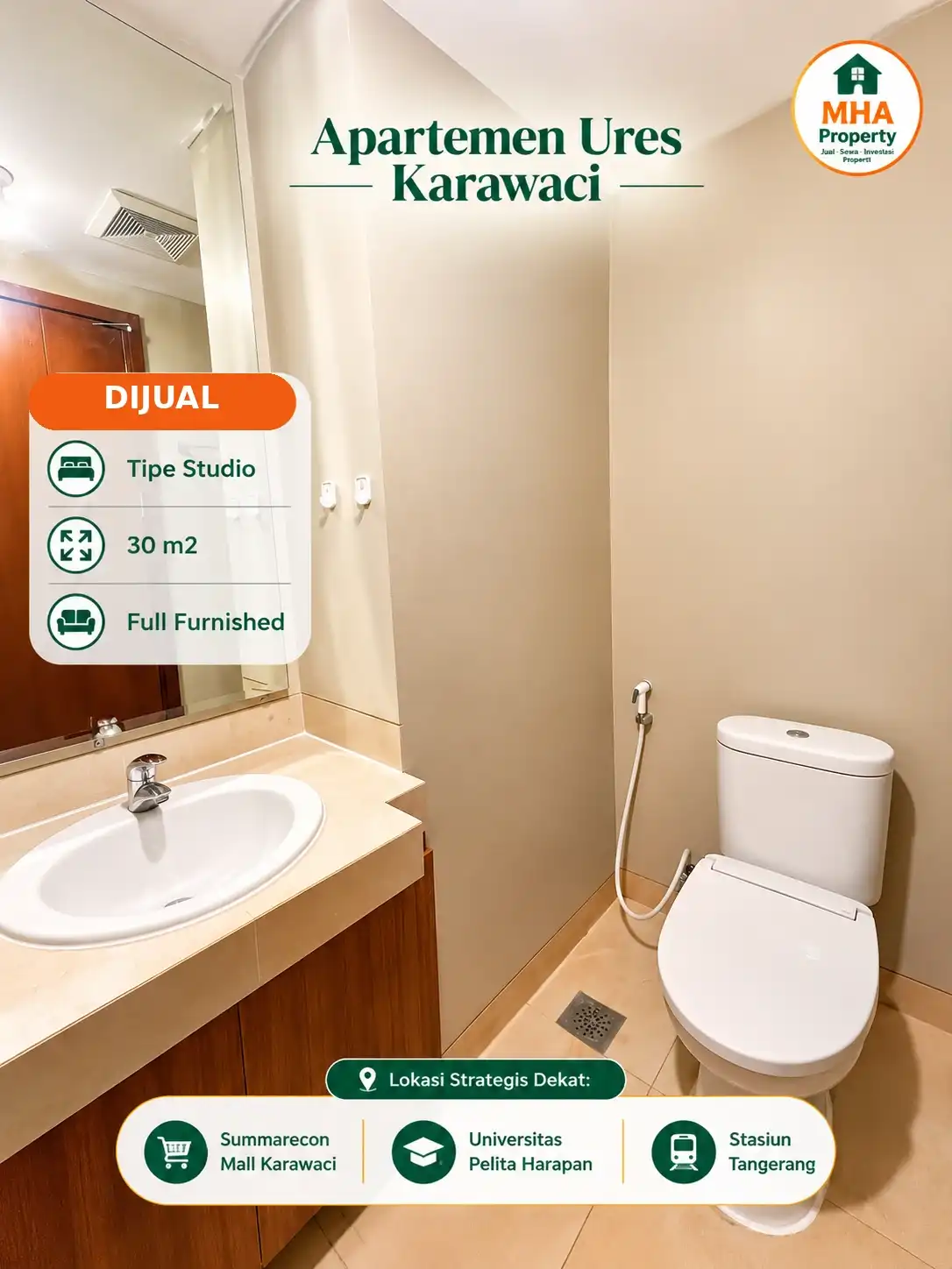 kamar mandi dengan wastafel dan toilet di studio U Residence Tower 2