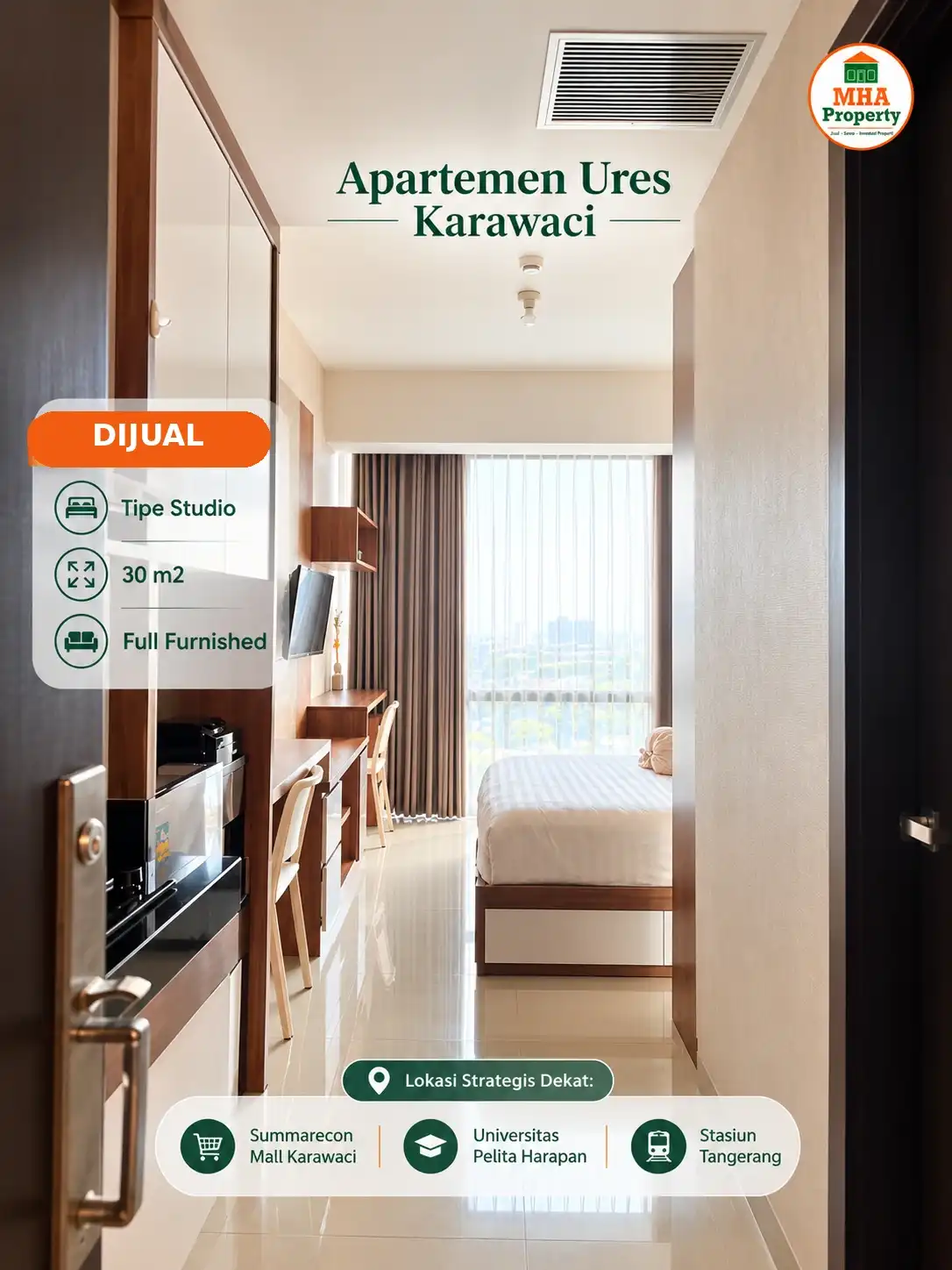 jual apartemen U Residence golf view tampak dari pintu masuk unit studio
