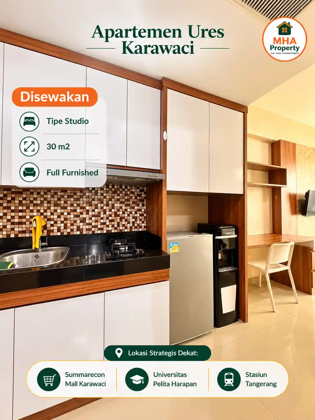 dapur dengan microwave di unit sewa U Residence Karawaci