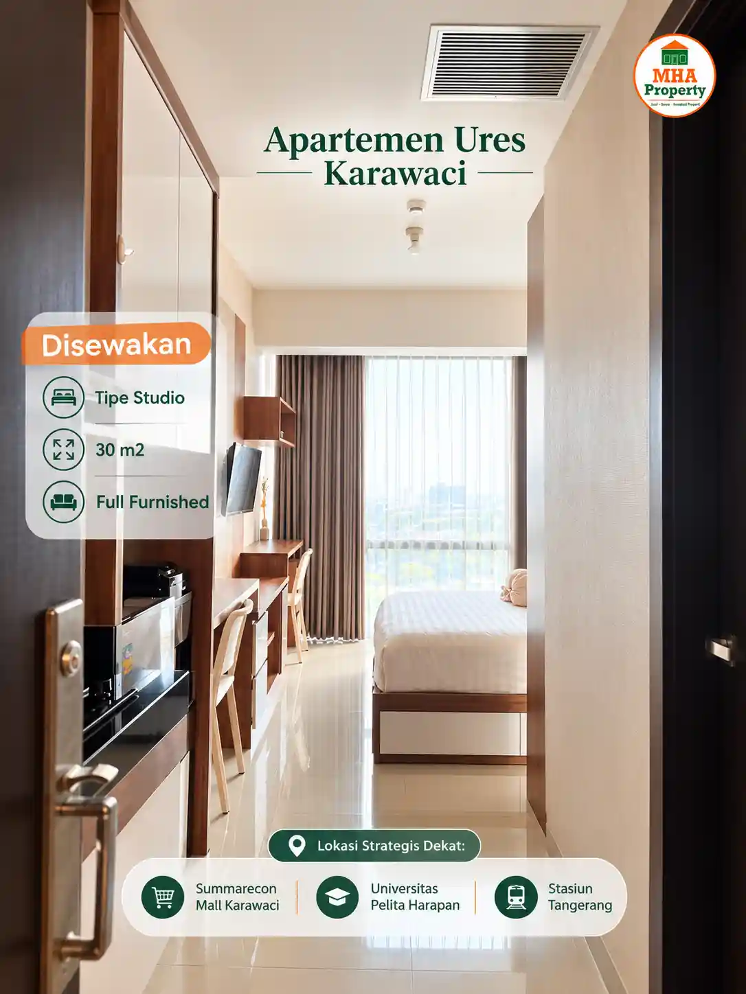 sewa apartemen U Residence Karawaci studio golf view lantai 9