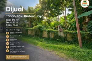Jalan aspal di depan tanah kavling Bintaro Jaya posisi hoek
