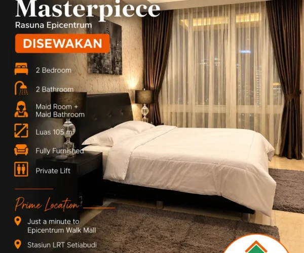 Kamar utama unit sewa apartemen Masterpiece Epicentrum 2BR 105 m2 di lantai 30