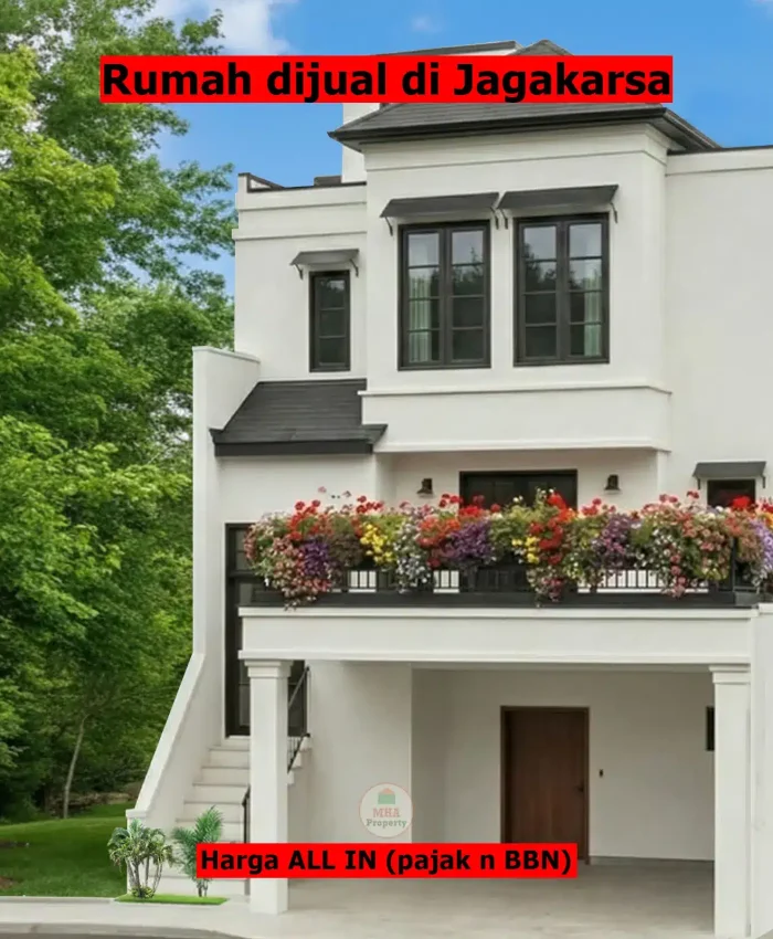 Fasad rumah modern minimalis 3 lantai di Jagakarsa Jakarta Selatan lokasi strategis jalan utama