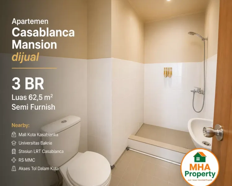 Kamar mandi di apartemen Casablanca Mansion 3 BR yang dijual