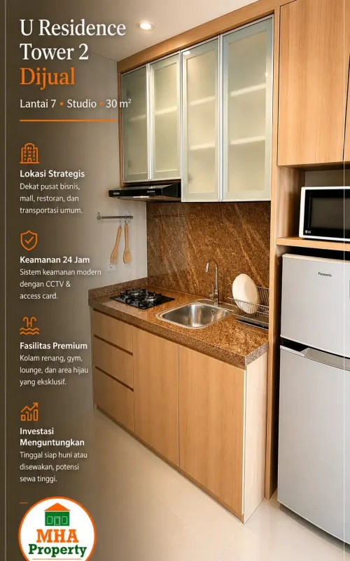 area dapur di apartemen u residence tower 2 tipe studio